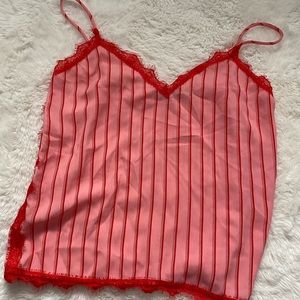 pink and red lacey tank top